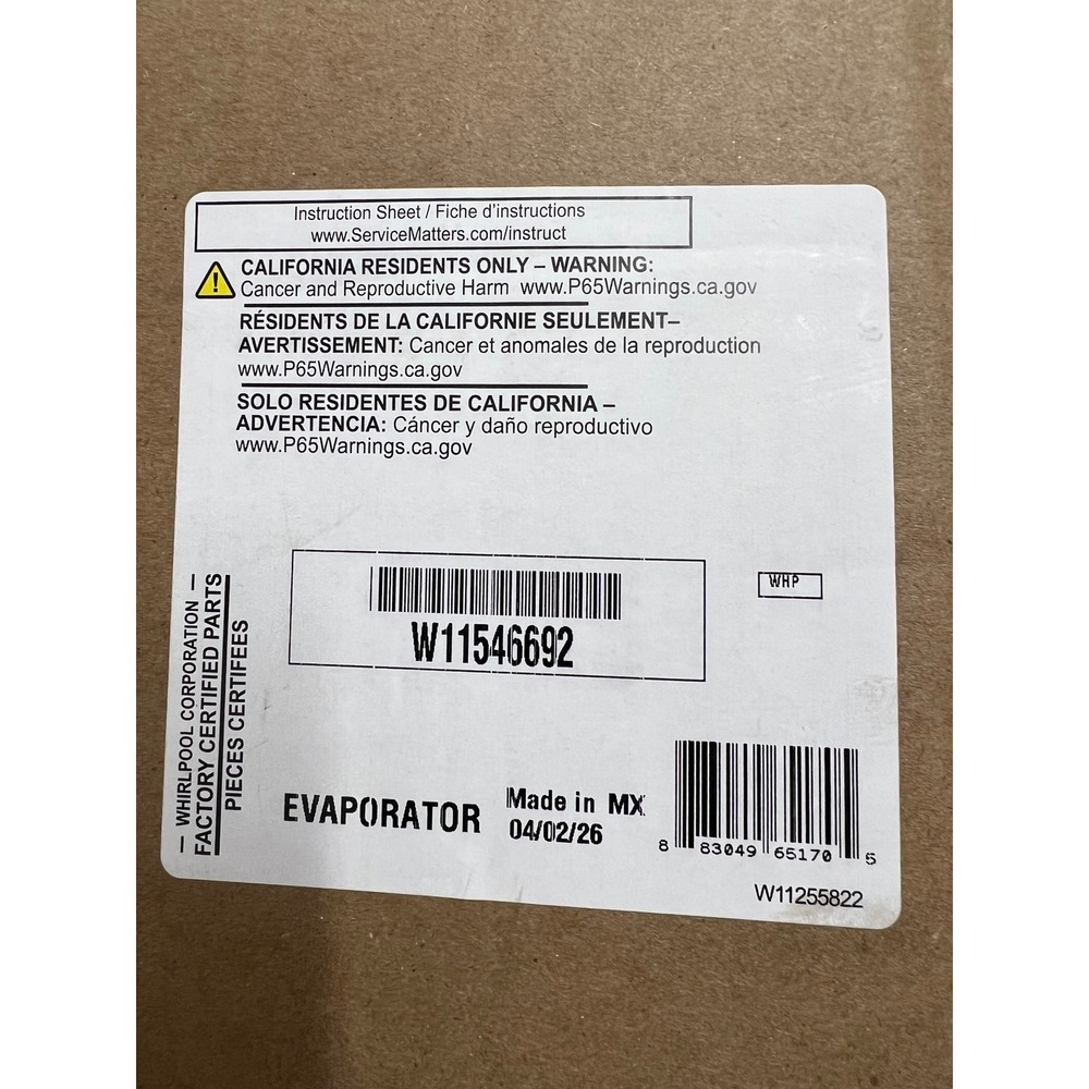 Whirlpool Evaporator W11546692 Refrigerator Part OS Brown Factory Certified